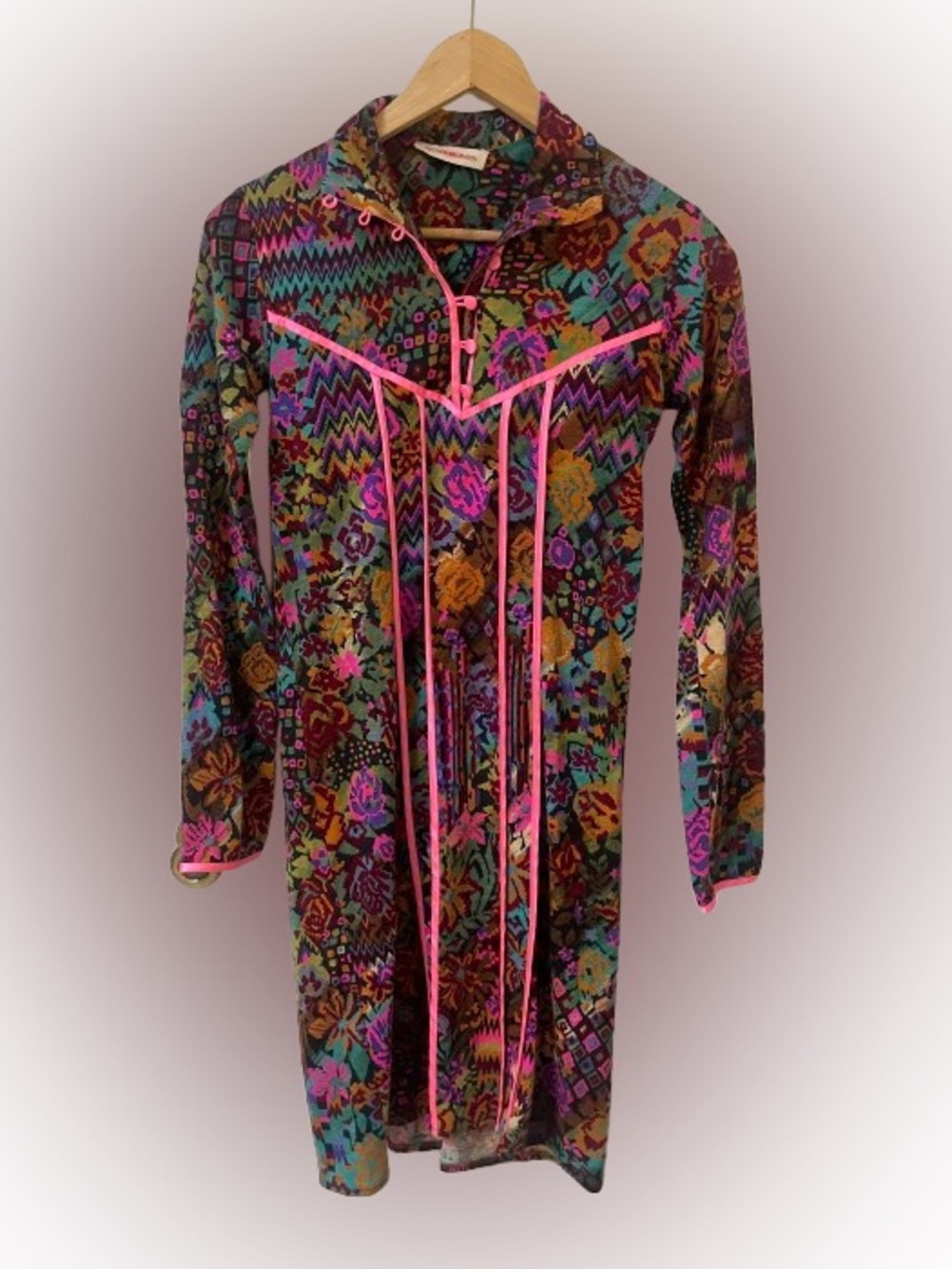 Matthew Williamson Dress Size 6 Colorful Wool Button Geometric Boho Abstract